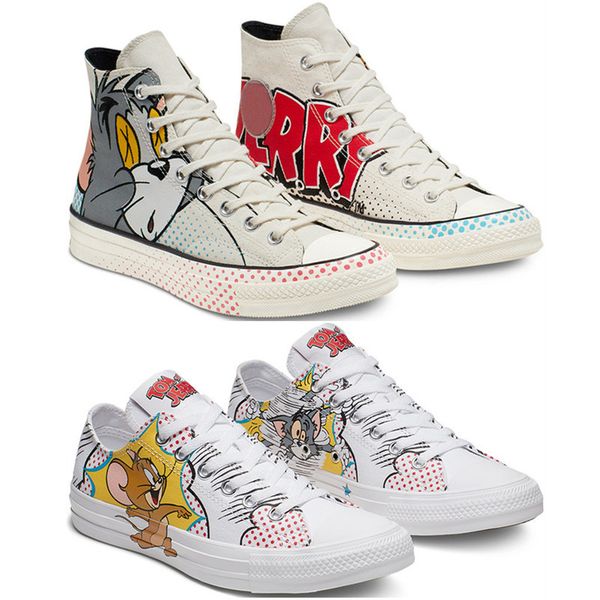 

tom & jerry x chuck men women casual skateboard star shoes size 35-44, Black