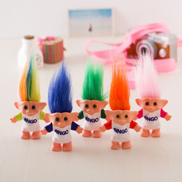 Colorful Hair 10cm Troll Dolls Long Hair Double Bingo Cloth Action