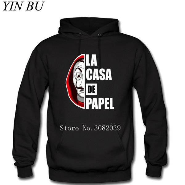 

la casa de papel money heist house of paper new fashion men print hooded sweatshirt winter hoodies coats hip hop pullover, Black