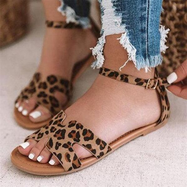 

women run summer open toe snake leopard walking shoes ladies breathable outdoor beach sandals female hollow buckle flats size 43