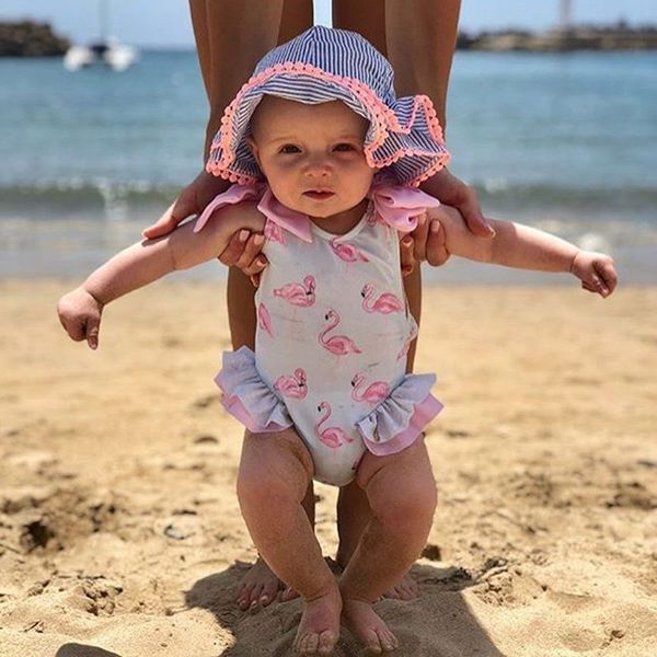 

pink bow kids baby girl one piece купальник flamingo печати купальники маленький ребенок купальный костюм лето пляжная monikini