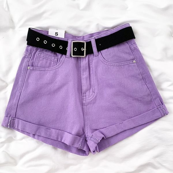 

women's jeans retro high waist curled summer denim shorts, Blue