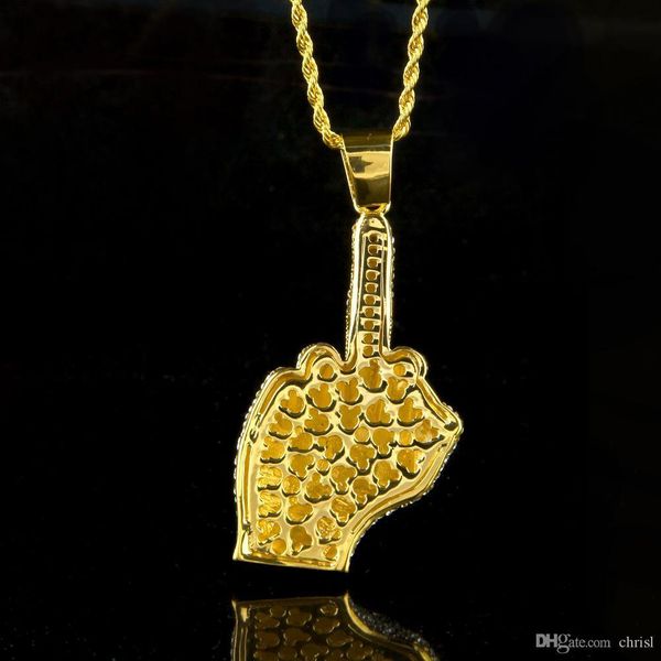 

средний палец diamond necklace street ветер heavy drill полный алмазный сплав большой палец кулон вертикальный средний палец hip hop ожерель, Silver