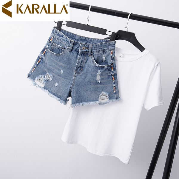 

quality jeans shorts fashion women skinny ripped denim shorts 2019 summer female casual wear c1472, Blue