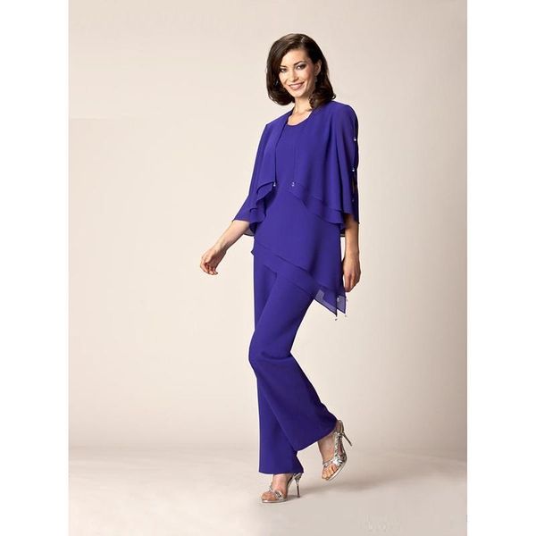 

royal blue mother of the bride pant suit half sleeve chiffon mother's pants suit for wedding party scoop women formal party gowns, Black;red