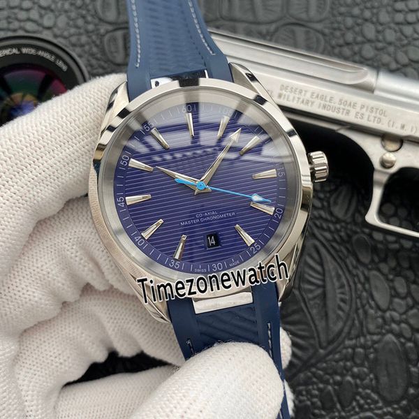Luxury New Aqua Terra 150m 220.12.41.21.03.002 Голубая рука циферблат Азиатские автоматические мужские часы стальные корпус синий резиновый ремешок часы временизона