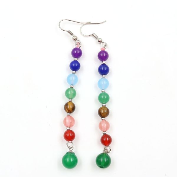 

wholesale 10 pairs silver plated colorful round beads stone dangle earrings for women healing chakra fashion jewelry
