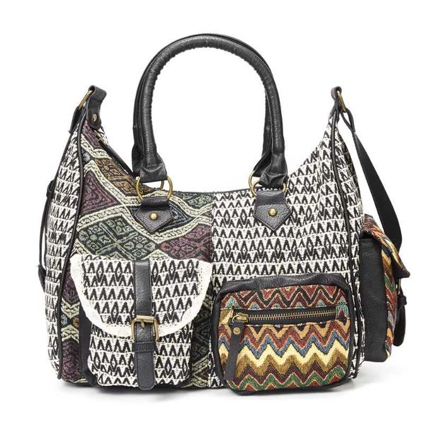 

annmouler large women handbag fabric shoulder bag multi-pockets crossbody bag bohemian style ladies patchwork tote purse