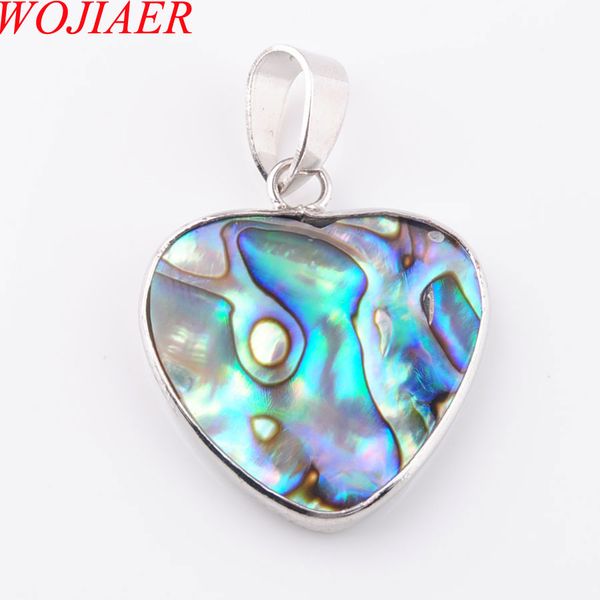 

wojiaer natural new zealand abalone shell gem stone heart beads pendant necklace women jewelry 1pcs dn3652, Silver