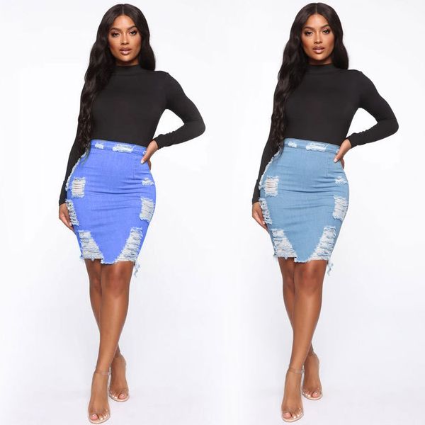 

summer womens designer skirts solid color printed slim hole knee length hip skirts fashion females clothing, Black