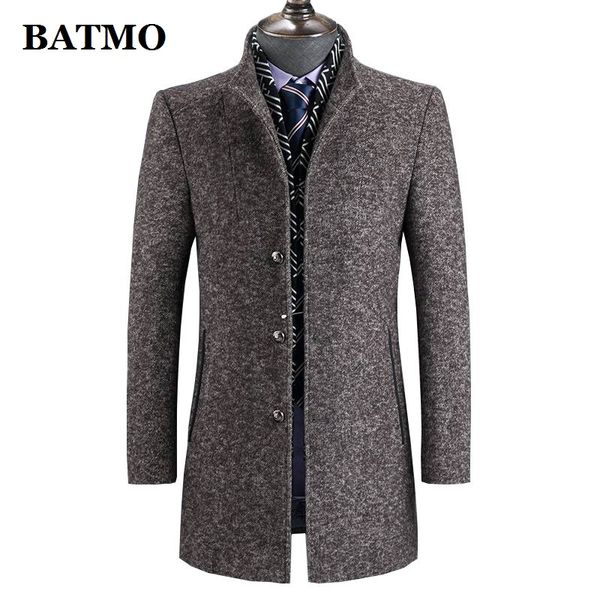 

batmo 2019 new arrival winter wool thicked trench coat men,men's brown casual wool 60% jackets,828, Black