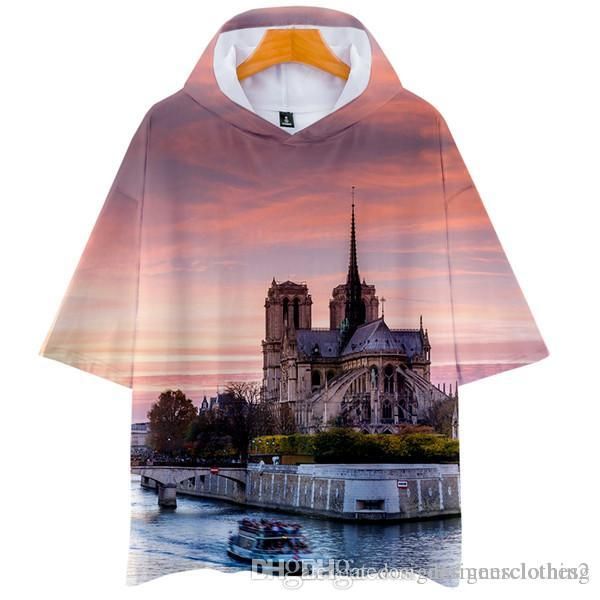 

notre dame de paris mens short sleeve hoodies women 3d printed o-neck fashion tshirt male causal clothes, Black