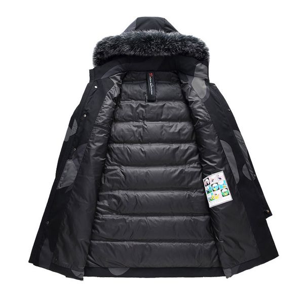 

men's winter desinger down coat men's down & parkas with 90% white duck down fox fur collar hooded thick coat polyester plus size, Black