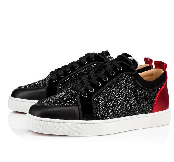 

originals box]brand black strass rantulow flat low red bottom sneakers shoes for women,men red sole studs casual walking eu35-47