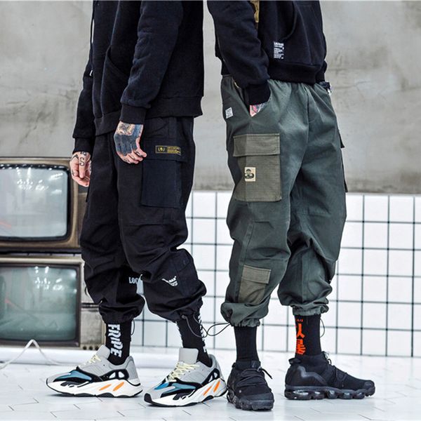 

men cargo pants street pants casual fashion, Black