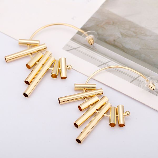 

amorcome c-type gold alloy hoop earrings for women female simple alloy hoop earrings irregular exaggeration earings decoration, Golden