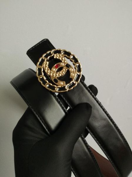 

female belt male pu youth genuine cowhair belt copper buckle leisure middle-aged belt width 3.4cm length 80--110cm, Black;brown