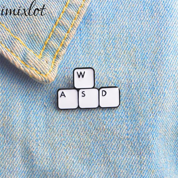 

imixlot creative fashion wasd letter gaming keyboard brooch pins for women kids funny enamel lapel pin badge jewelry gifts, Gray
