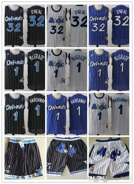 

mens orlando magic2020 shaquille 32 o'neal penny 1 hardaway tracy 1 mcgrady basketball shorts basketball jerseys, Black;red