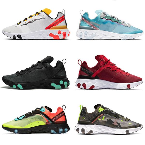 

nik react element 55 undercover x react 87 mens sneakers black white olive camo red tour yellow mens running shoes trainers women sneakers, White;red