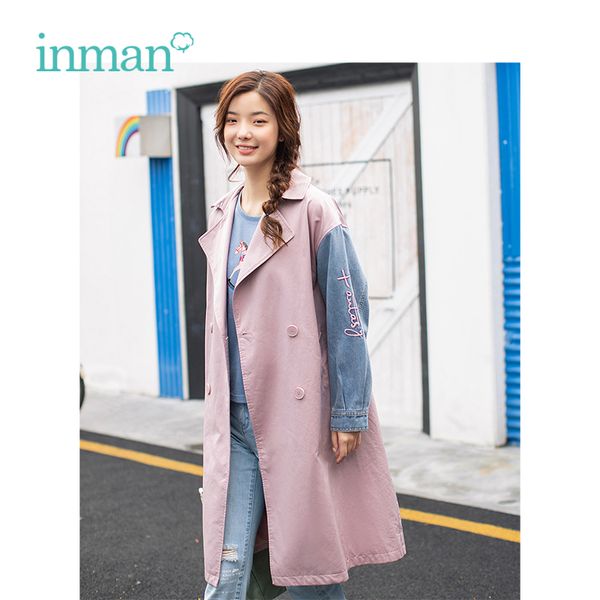 

inman 2019 spring new arrival turn down collar korean fashion casual all matched with belt slim loose women coat, Tan;black