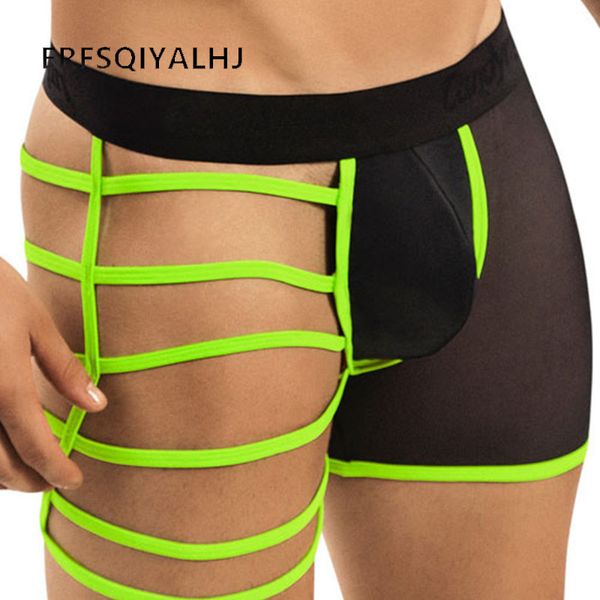 

ice silk underwear hollow panties crotchless flat hip translucent boxer shorts with open crotch erotic man lingerie, Black;white