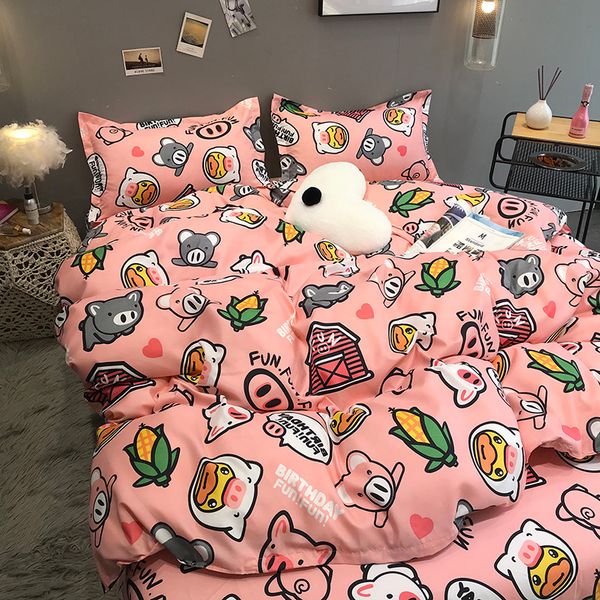 

cartoon net red-girl heart quilt cover sheet covers single student dormitory three-piece set 1.5m beddings