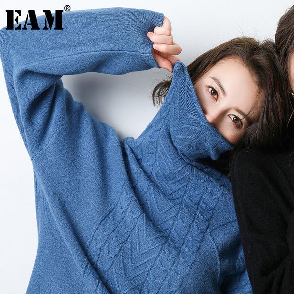 

eam] brief multicolor temperament knitting sweater loose fit turtleneck long sleeve women new fashion autumn winter 2019 1h217