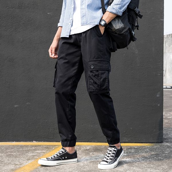 

cargo pants tactical male overalls training combat army pants many multi-pocket streetwear trousers solid field camo, Black