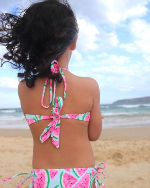 

lovely kids girls swimwear halter bandage swimsuit watermelon print beachwear summer toddler backless bathing suit tankini 2018