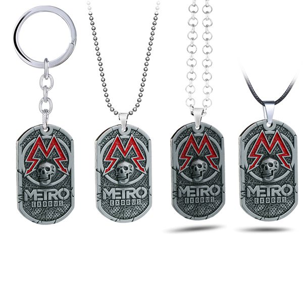 

2033 metro exodus keychain skull pendant necklace chains choker dog tag key chains car keyring charm game jewelry llaveros gifts, Silver
