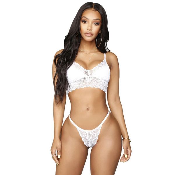 

women see-through floral lace three-point lingerie set, Red;black