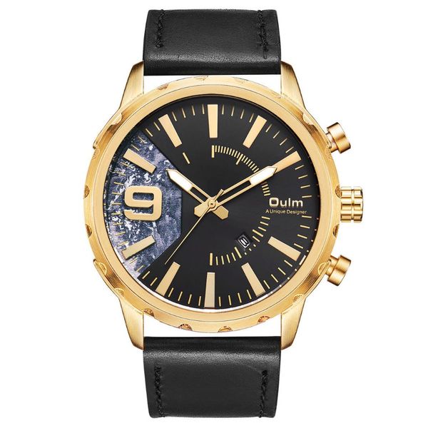 

oulm ou lei men's watch luxury quartz watch leather selling calendar men's watch, Slivery;brown