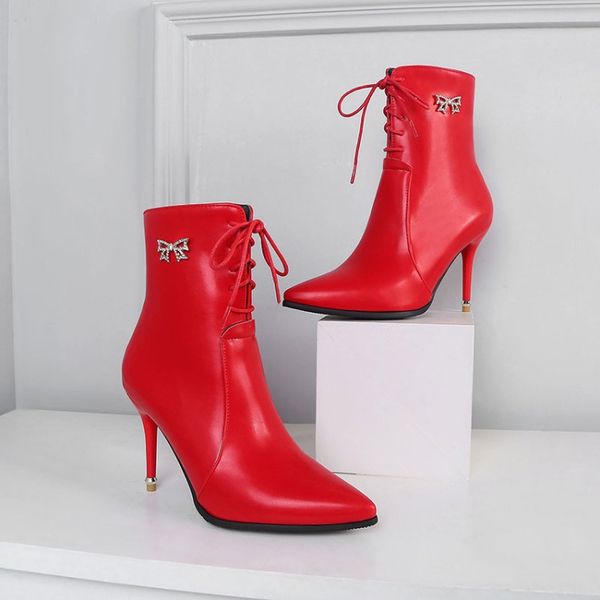 

big size 11-15 boots women shoes ankle boots for women ladies diamond tip with butterfly, Black