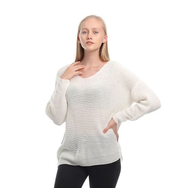 

2019 autumn casual long sleeve solid loose jumper women female pullover thin sweater fashion white hollow out sweaters, White;black