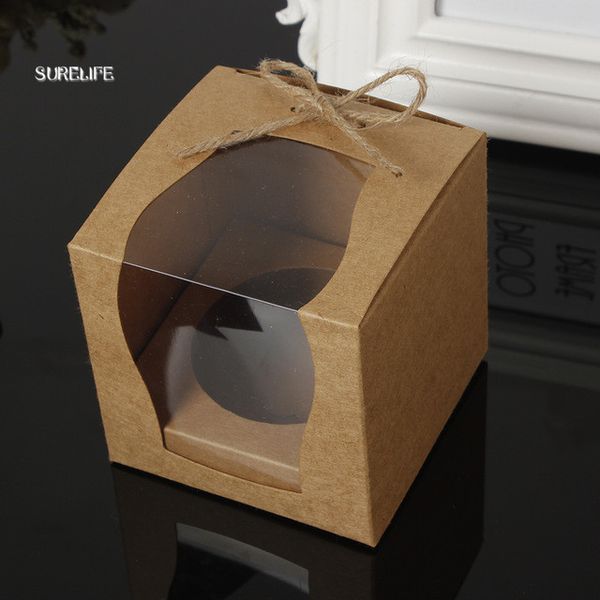 

24pcs brown kraft paper cupcake box cake box with window wedding party favor cake packaging