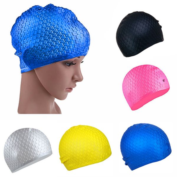 

waterproof silicone swim cap hat for girls ladies women caps long hair with ear cup swiming with ear cup candy color 6 colors