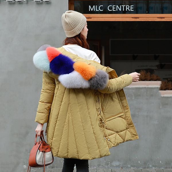 

мода зима сгущает parka 2019 женщины длинные вниз хлопок тонкий куртки пальто женщин большой меховой воротник теплый outwear chamarras de mu, Black