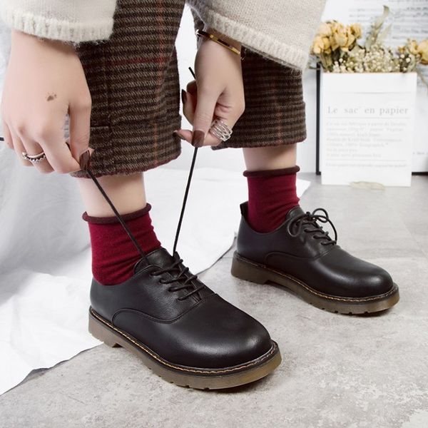 

2020 classic small shoes british wind new leather japanese female basic models wild autumn college wind flat shoes j14-96, Black