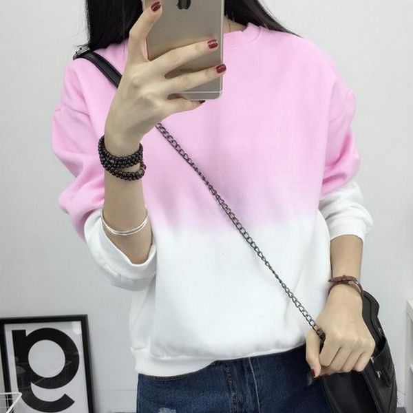 

fashion long sleeve sweatshirts slim autumn moletom round neck gradual change printing sudadera m -xxl loose women sweatshirt, Black