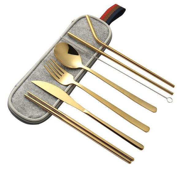 

stock 304 stainless steel portable drink straw,8 pieces of travel camping set(including knife, fork spoon cleaning brush straw