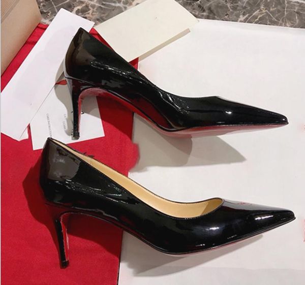 

Марка с красной подошвой женская повседневная обувь на высоких каблуках 2.5 см 8 см 10 см черная кожа острым носом туфли на высоком каблуке женская мода свадебное платье