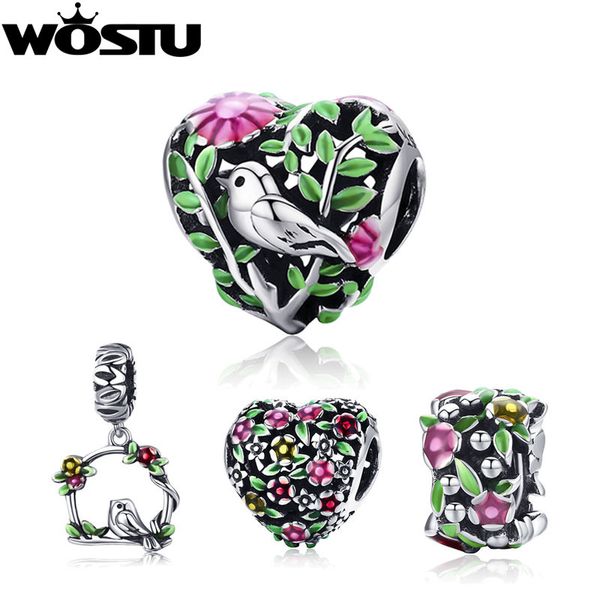 

горячая продажа wostu real 925 sterling silver bird в приступе woods шарм wst шариков способа браслета оригинальное diy подарка ювелирных из, Blue;slivery
