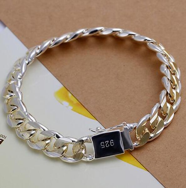 

925 silver bracelets for men stamped 925 and golden link chains square clasp women bracelet bangle jewelry bouddhiste, Black