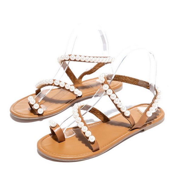 

adisputent retro boho women sandals summer shoes flat pearl sandals comfortable string bead ladies casual breathable shoes 2020, Black