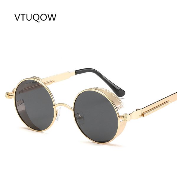 

fashion round steampunk sunglasses men women brand retro polarized mental frame vintage sun glasses for men male female, White;black