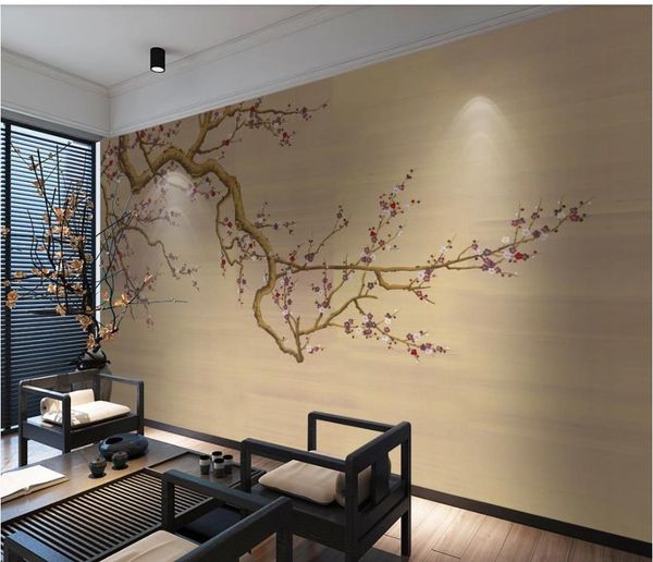 

new chinese plum tv background wall modern wallpaper for living room