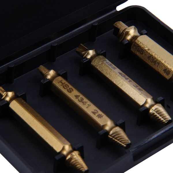 

damaged screw remover extractor set easily remove stripped damaged screw. the hardness is 62-63hrc,set of 4 stripped screw rem