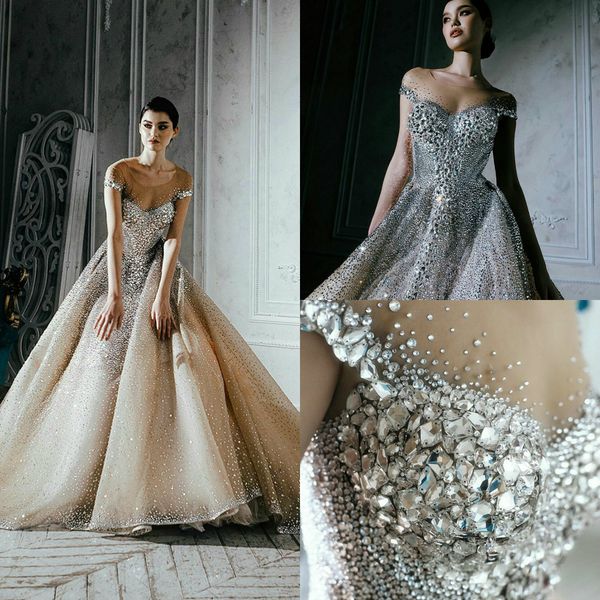 

2020 champagne evening gowns luxury crystal rhinestone a line sheer jewel neck prom dress party wear custom made long formal dress, Black;red