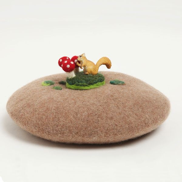 

cartoon handmade wool women berets cute winter christmas squirrel hat painter caps warm bonnet ladies gifts manual wool felt new, Blue;gray